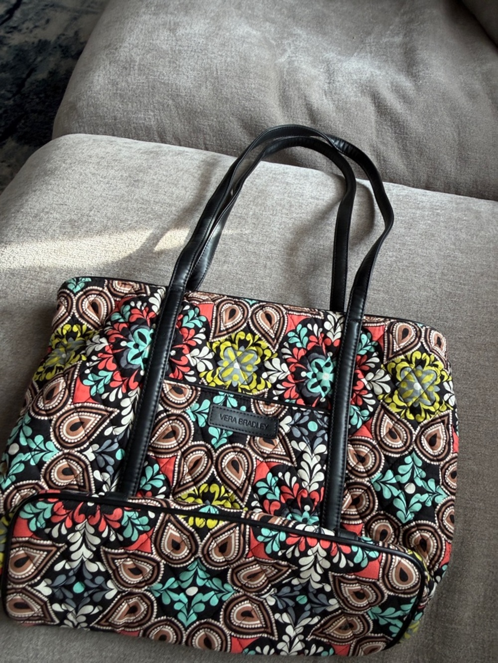 Vera Bradley Quilted Floral Paisley Tote in Black, Teal, Coral, Yellow